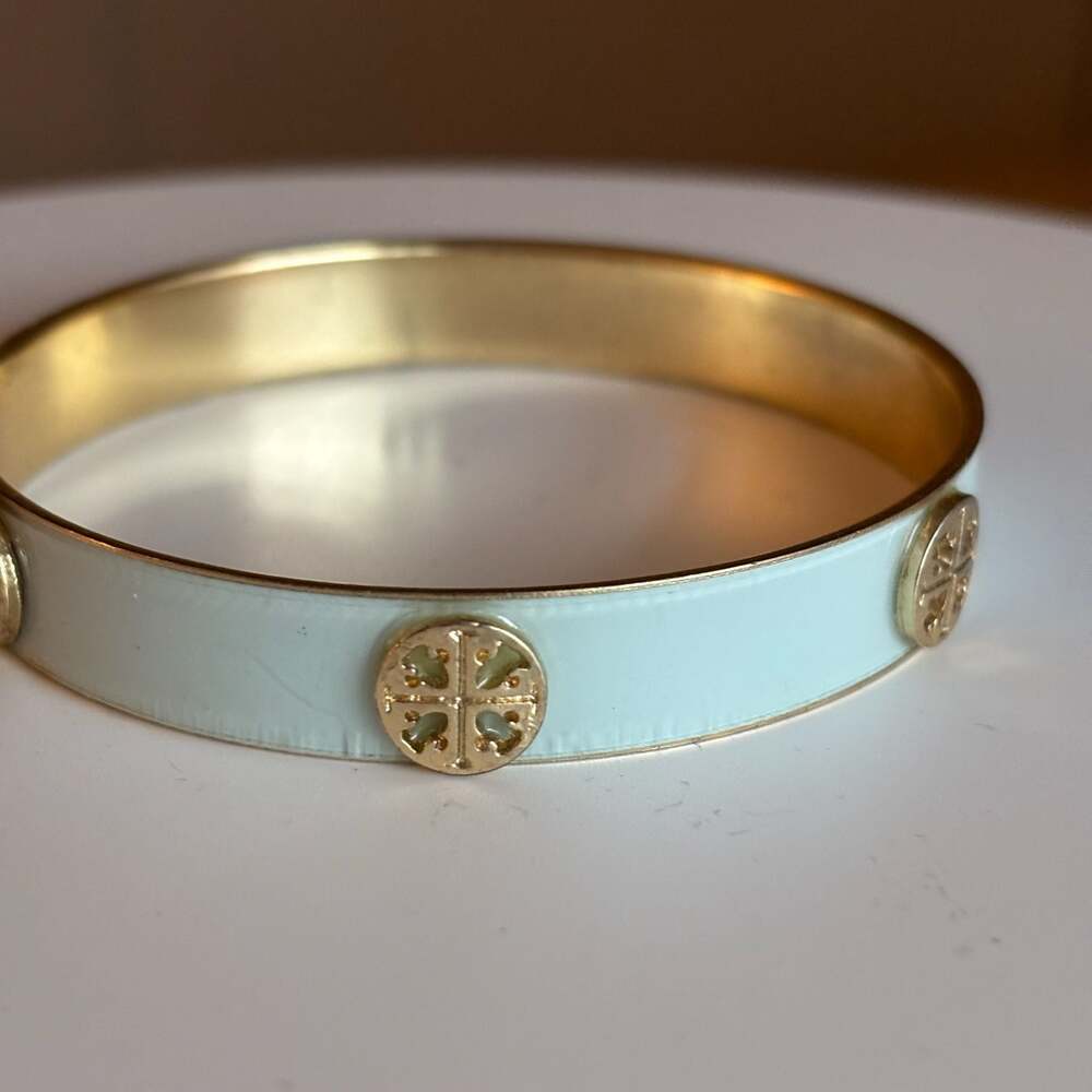 Enamel Logo Bangle Bracelet Light Blue Gold Tone